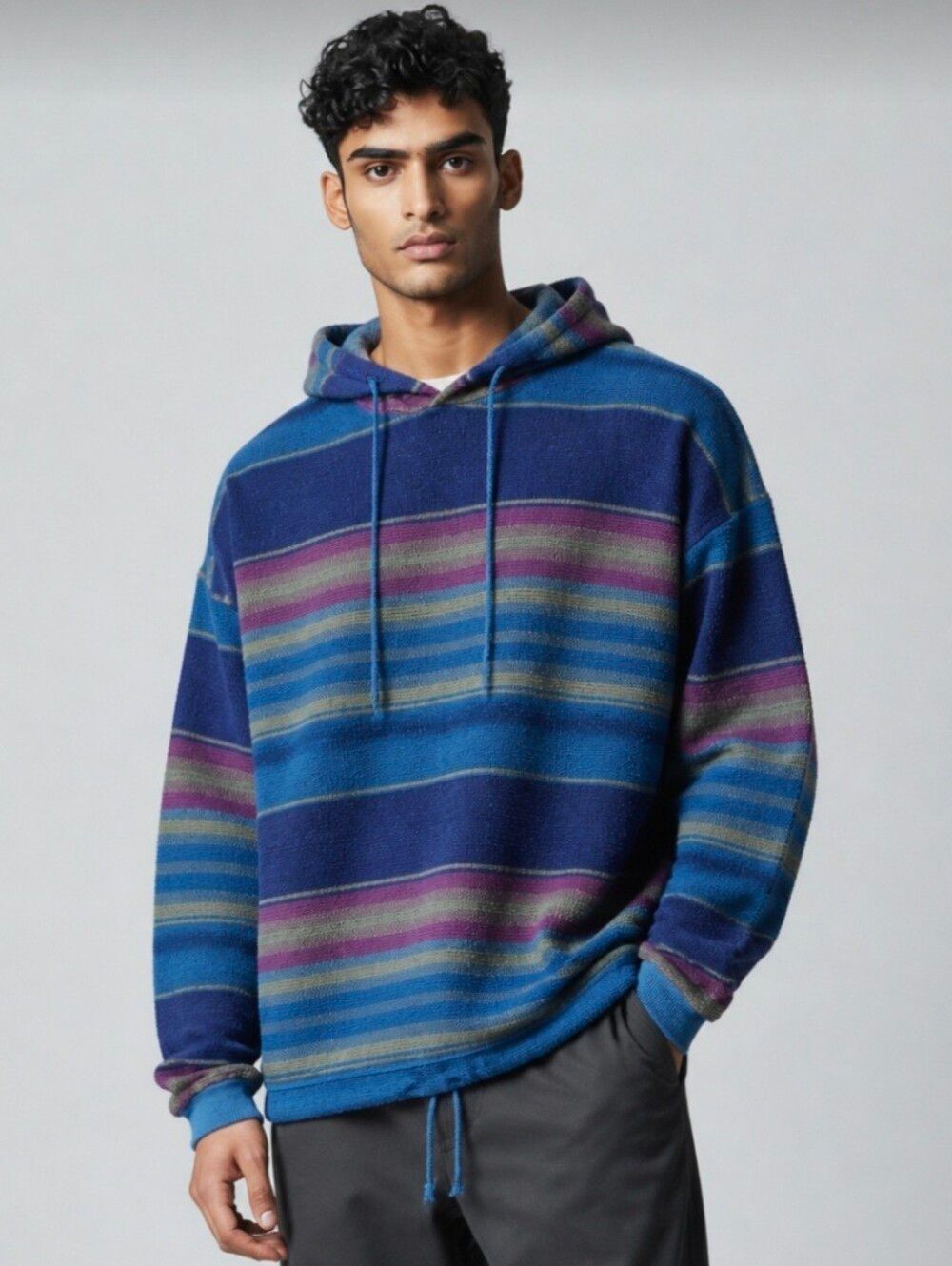 PAZZO 90s striped knit hoodie Skate Grunge Surf L Japanese streetwear